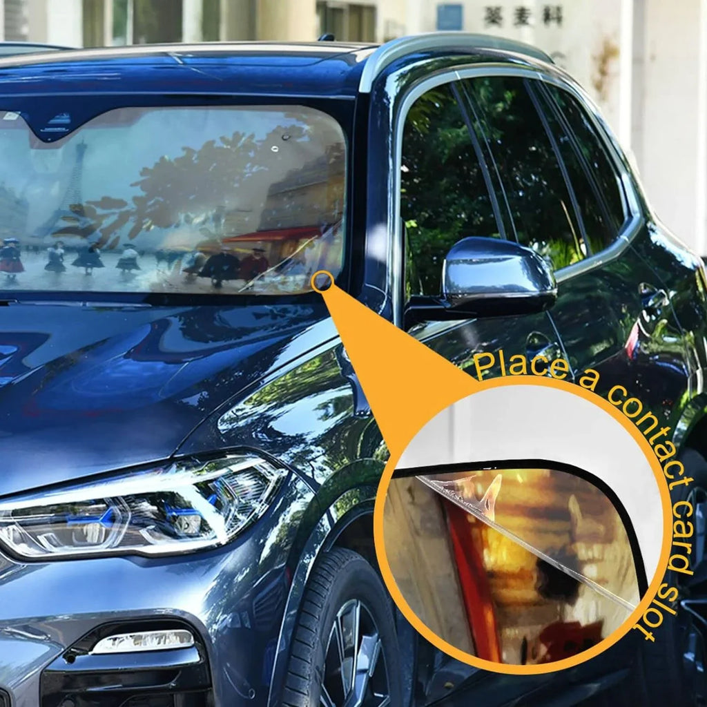 Wellsay Old Paris Landscape Car Windshield Sun Shade,oldable Visor Protector Keep Cool Sunshade Blocks UV Rays and Accessories to Protect for Cars,SUVs,Trucks-55×27.6in