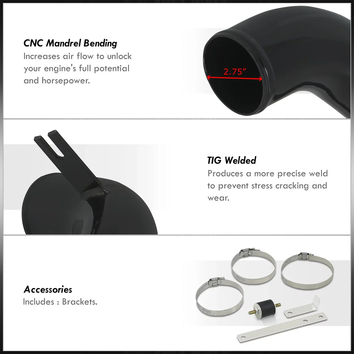 AJP Distributors Cold Air Intake CAI JDM Induction System Black Aluminum Piping + Filter Compatible/Replacement For Mitsubishi Lancer ES LS OZ 2.0L l4 Manual Trans M/T 2002 2003 2004 2005 02 03 04 05