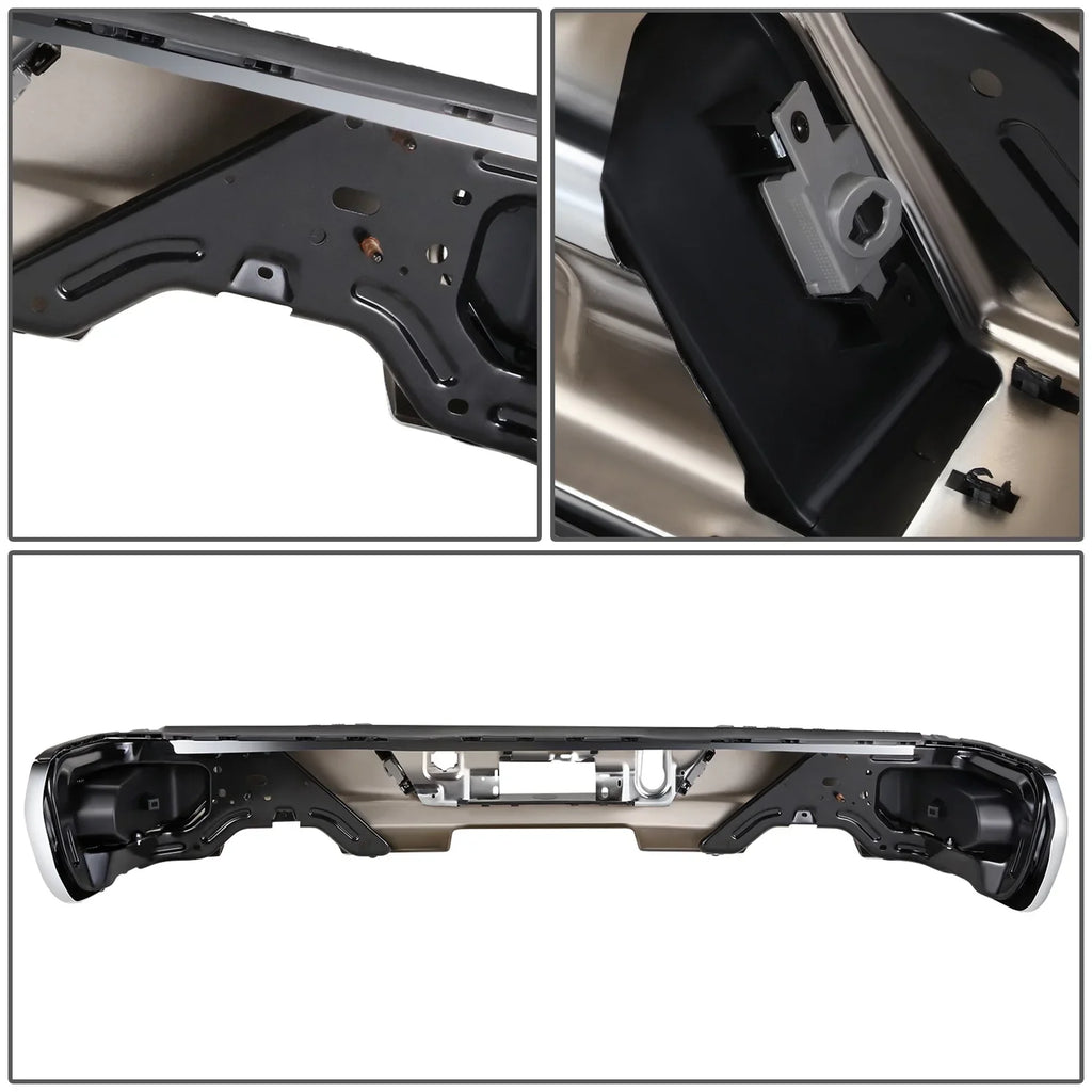 DNA Motoring STEPBUM-10067 For 2019-2023 Silverado Sierra Chrome Rear Step Bumper With Dual Exhaust Cutouts