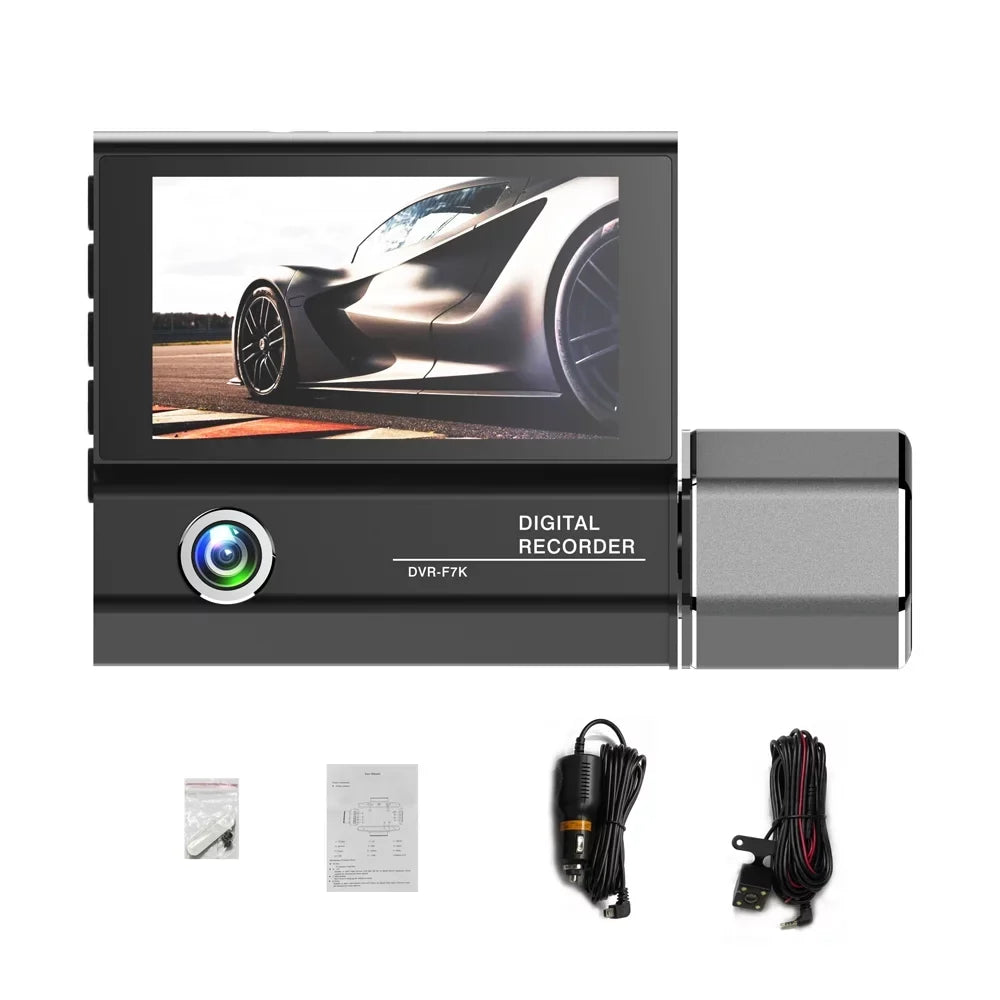 Docooler 3 Cameras Dash Cam 4in Clear Car Rearview Mirror Car Video Recording Camcorder Car Camera Recorder Auto Safety Driving Recorder