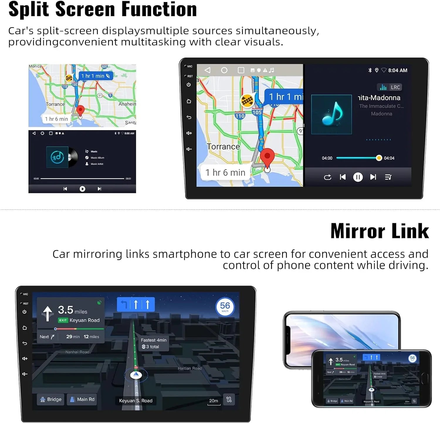 1+32G Car Stereo Android 13 Carplay,10.1 inch HD 1080P Touchscreen FM Receiver Radio Player with Bluetooth Support Change Theme GPS Navigation WiFi USB Mirror Link with Backup Camera