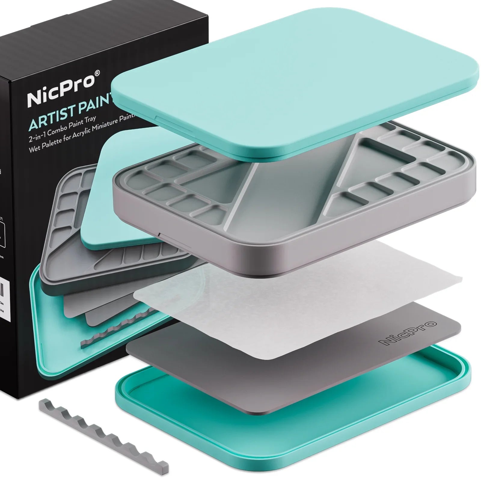Nicpro Stay Wet Paint Palette for Acrylic Miniature Painting Kit, Paint Tray Palettes with 100Pcs Pallet Paper, 4Pcs Sponge, Brush Holder Paint Mixing Storage