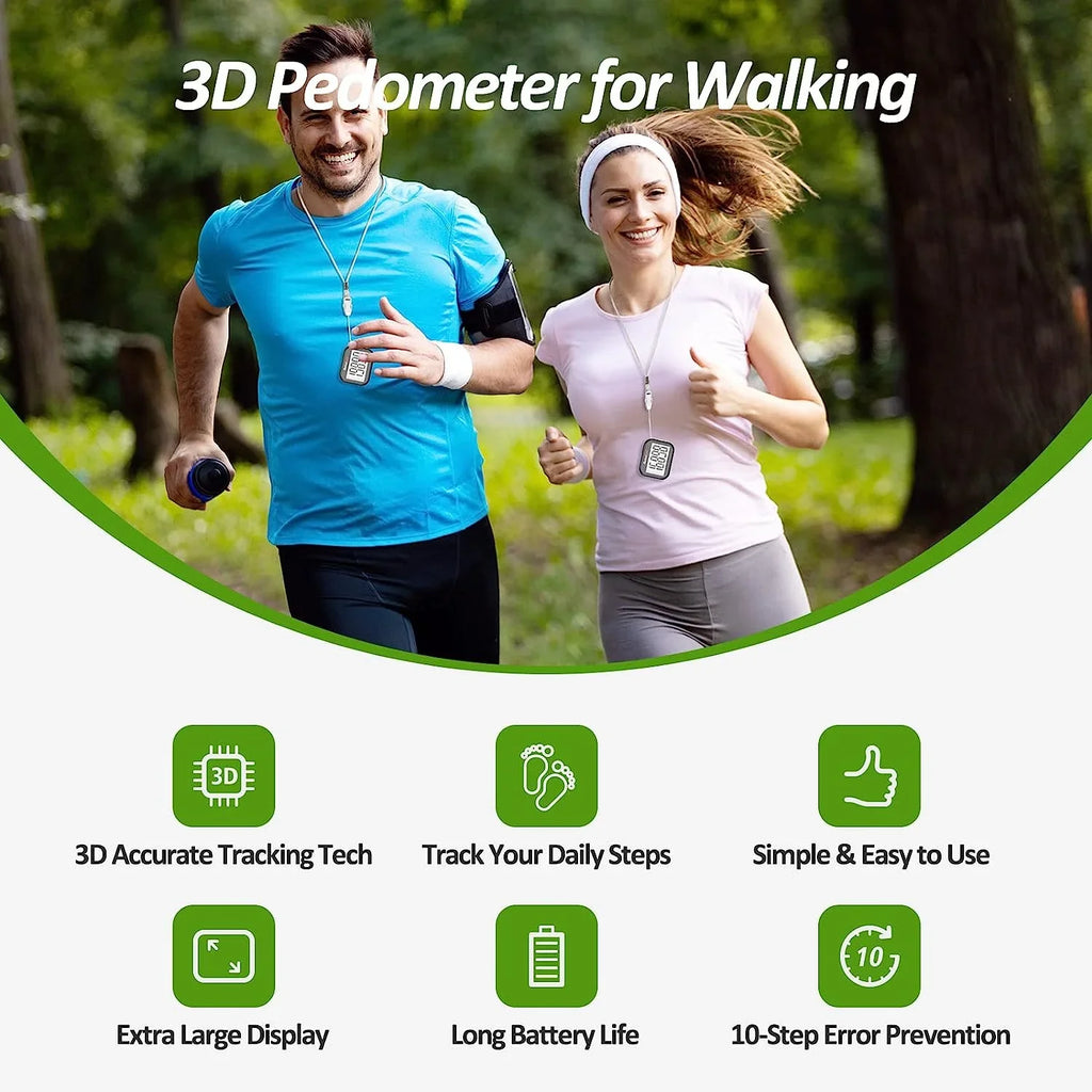 3D Pedometer for Walking, Simple Step Counter for Walking with Removable Clip and Lanyard, Accurate Pedometers for Steps, Step Tracker with Large Screen for Men Women and Kids