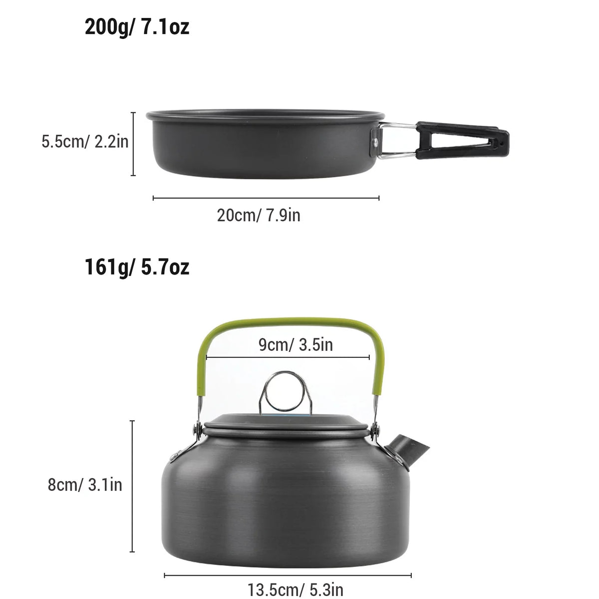 6588 Camping Cookware Mess Kit, Non-Stick Pot and Pan Set with Kettle for Cooking, Hiking, and Backpacking