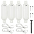MSC Vinyl Ribbed Boat Fenders Bumpers (White, 4.5" x 16"), 4 Fenders including fender lines and inflators