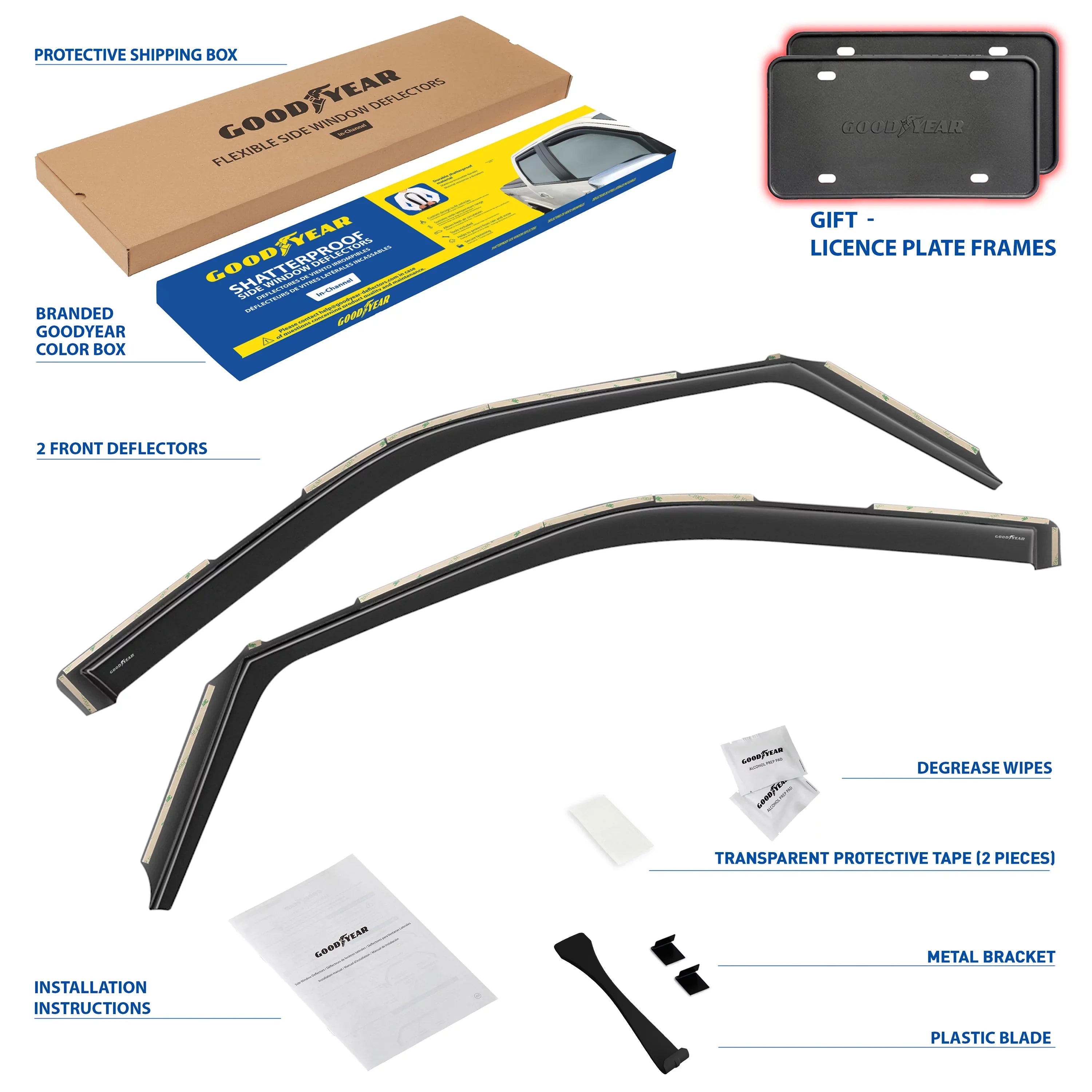 Goodyear Shatterproof in-Channel Window Deflectors for Ford F150 2021-2024 Regular Cab/SuperCrew/SuperCab, Rain Guards, Window Visors for Cars, Vent Deflector, Car Accessories, 2 pcs - GY003497
