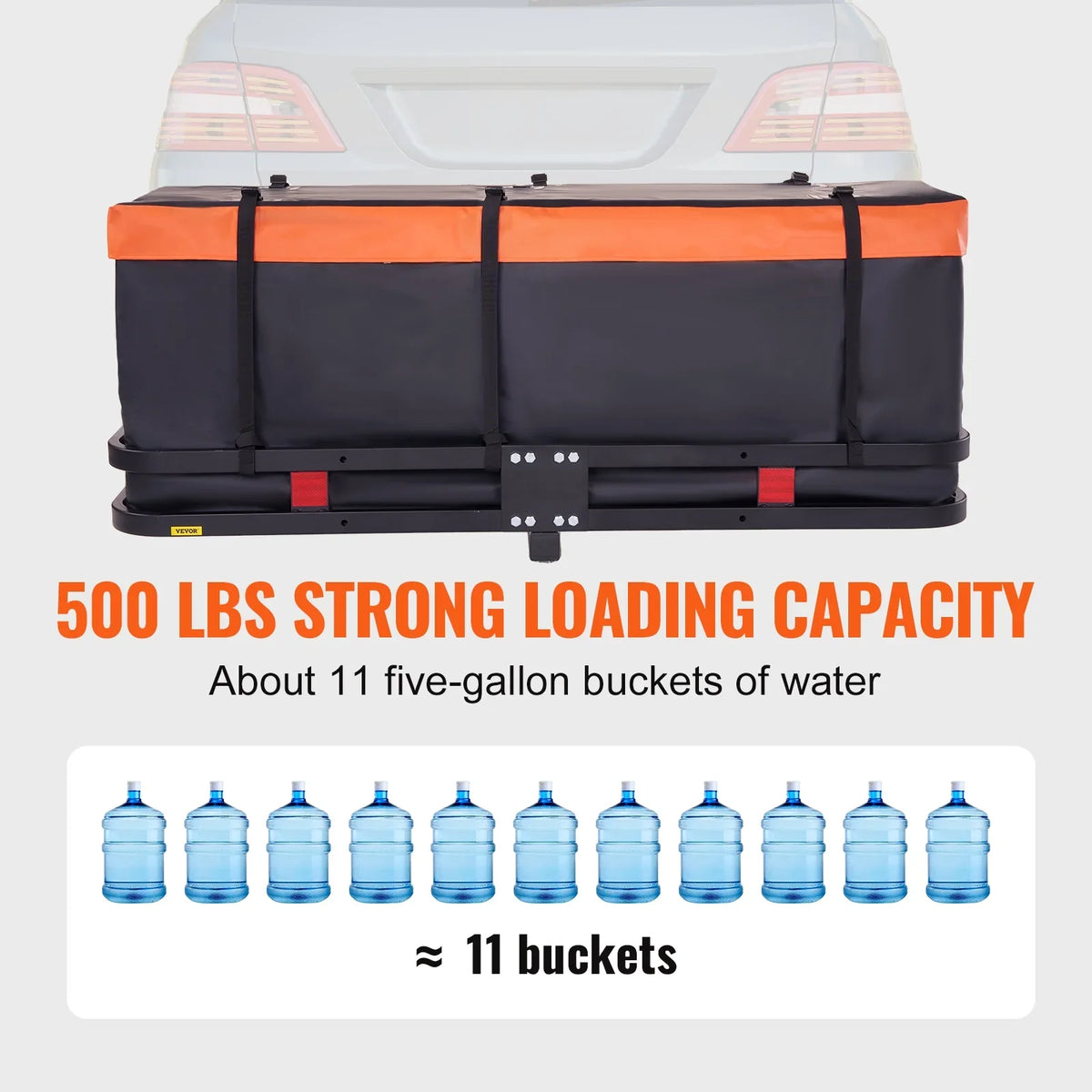 BENTISM Hitch Mount Cargo Carrier 60x24x6in 500lb Foldable Steel Cargo Basket with Waterproof Bag Cargo Net Ratchet Straps Fits 2" Receiver