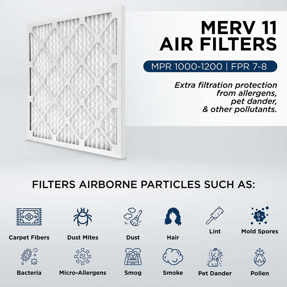 16x24x2 MERV 11, MPR 1000 Pleated AC Furnace 2" Air Filters by Pamlico. Case of 12. Actual Size: 15-1/2 x 23-1/2 x 1-3/4