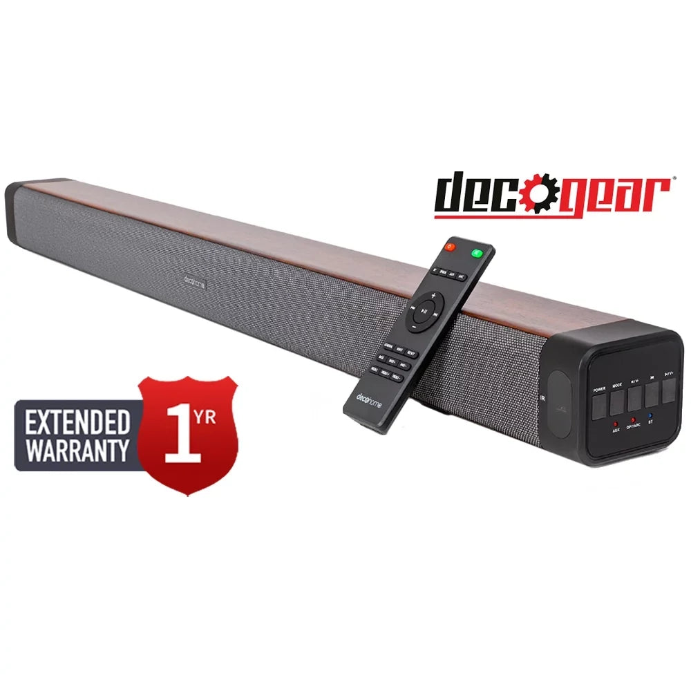 Deco Gear SB200WOD 60W 2.0 Channel Soundbar with Built-in Dual Subwoofers and Four 2.5" Drivers Bundle with 1 Year Extended Guarantee