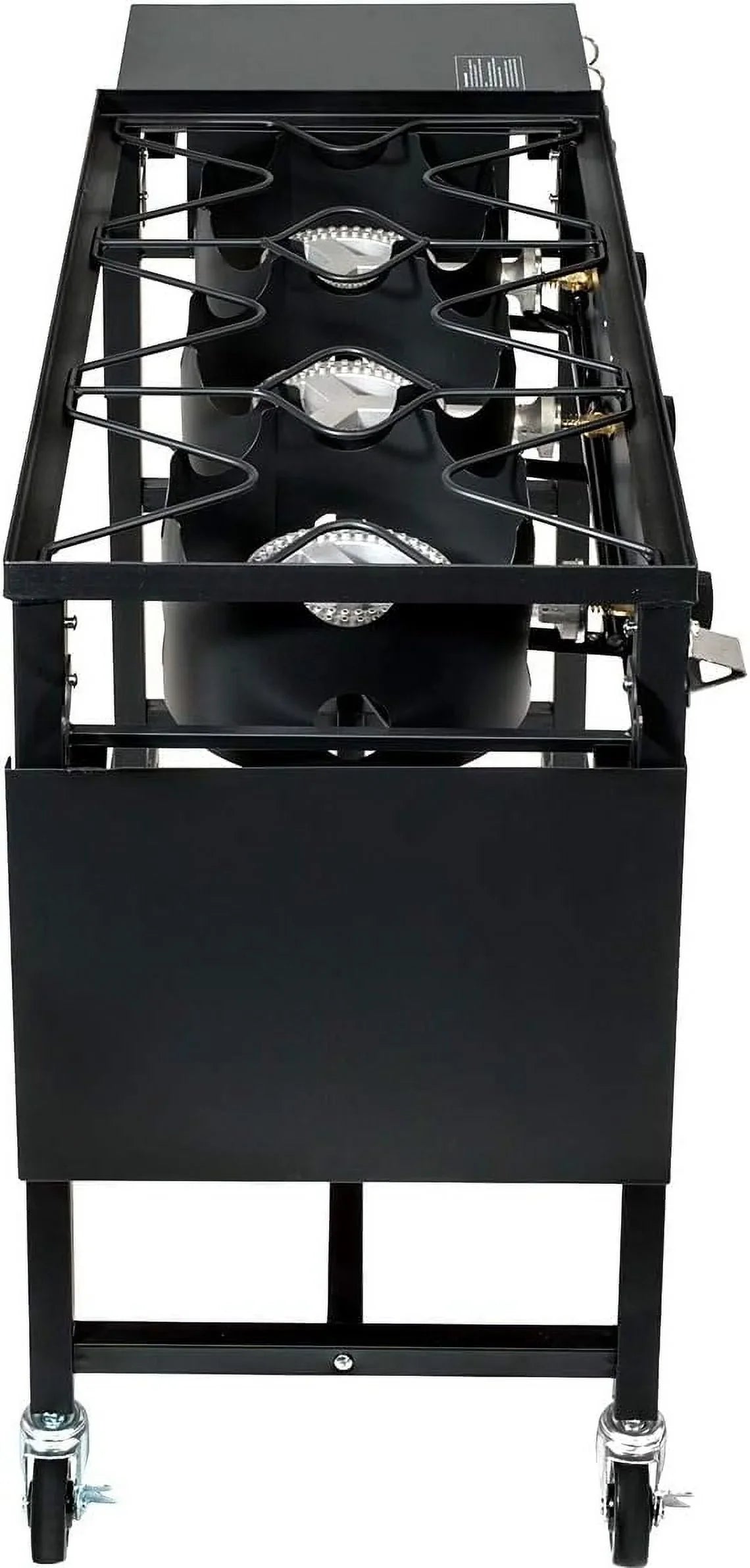 Portable Propane 87,000-BTU Triple-Burner Outdoor Camp Stove Side Table Patio Cooking Wheel W/Regulator 4 Hook Utensil Holder