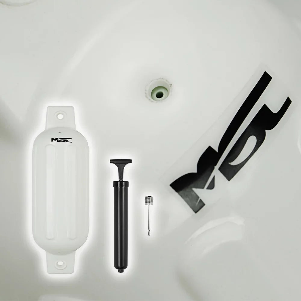 MSC Vinyl Ribbed Boat Fenders Bumpers (White, 4.5" x 16"), 4 Fenders including fender lines and inflators