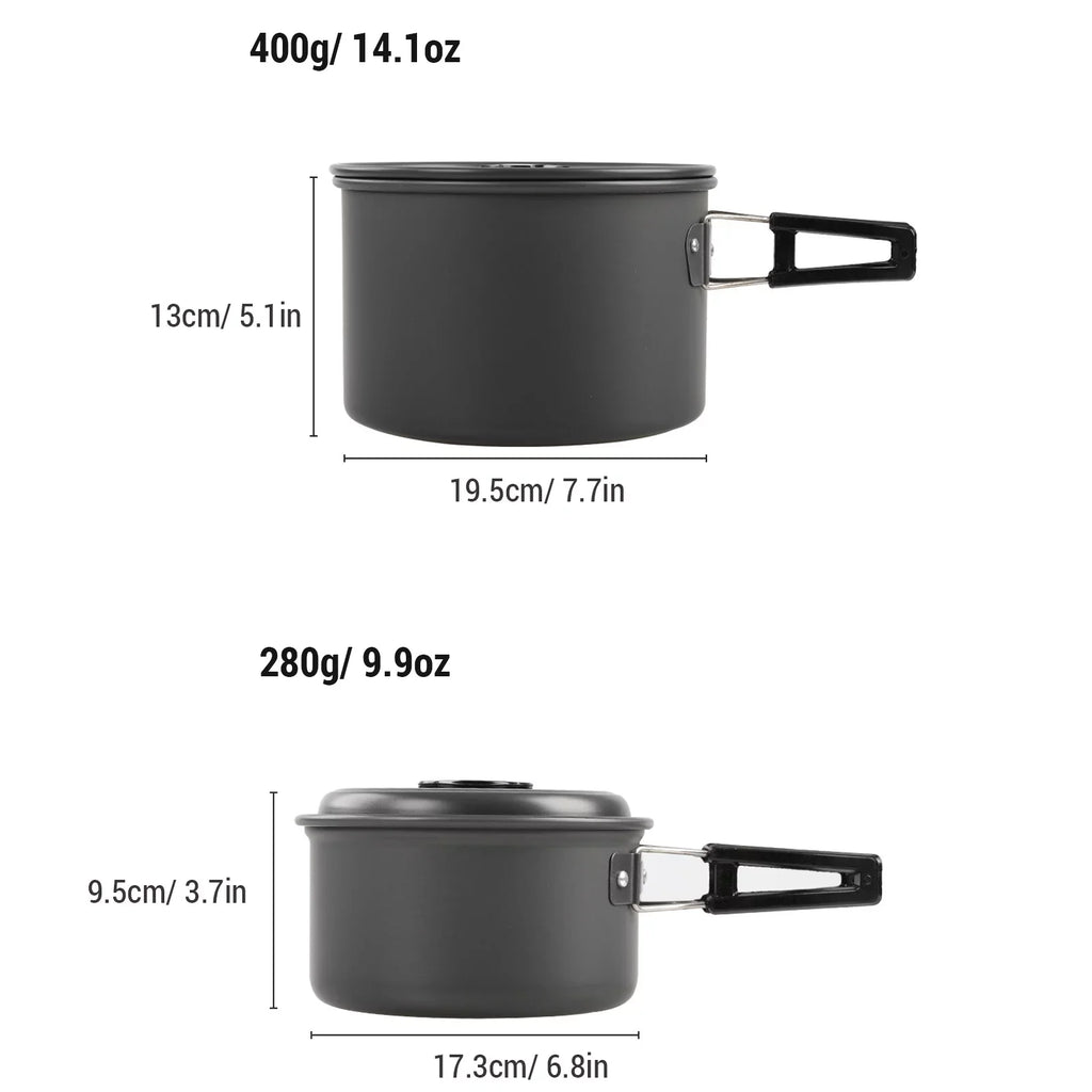 6588 Camping Cookware Mess Kit, Non-Stick Pot and Pan Set with Kettle for Cooking, Hiking, and Backpacking
