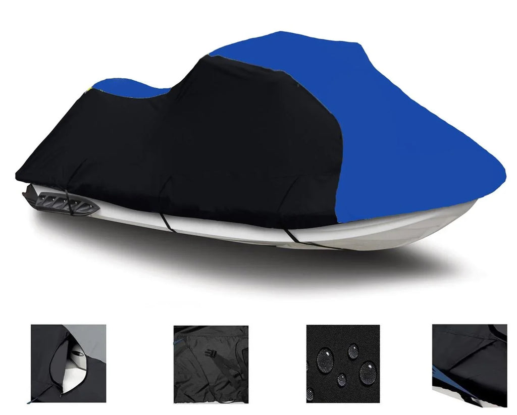 BLACK / BLUE HEAVY-DUTY, 600 DENIER Jet Ski Cover Jetski PWC Cover Compatible for Sea Doo Sea-Doo GTI Limited 155 2011 2012 2013 2014 2015 2016 2017 2018