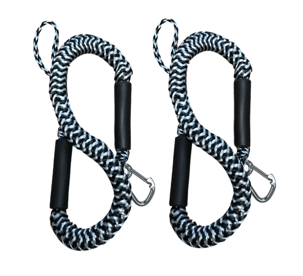 Pactrade Marine Boat Pontoon Kayak PWC Jet Ski Bungee Dock Line Mooring Rope 4'-5.5' with SS316 Snap Hook Salt and Fresh Water Use 2 Pack (Black & White)
