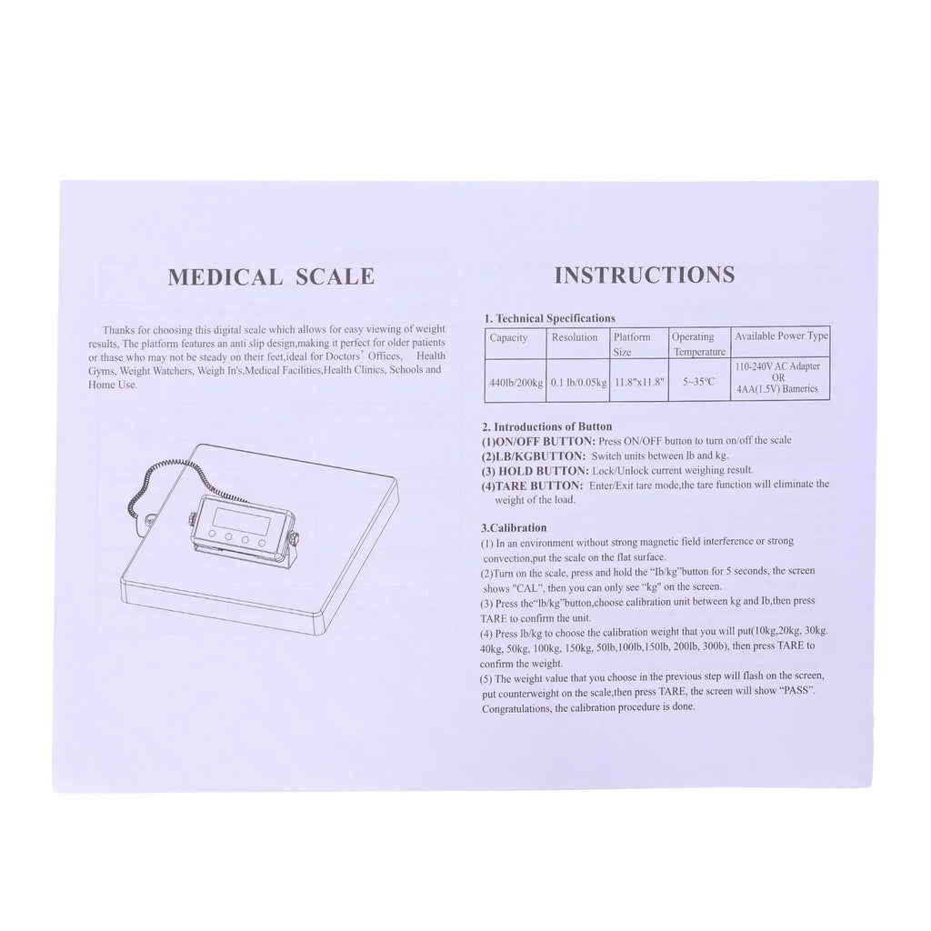 ZhdnBhnos 660lbs Medical Scale High-precision Digital Monitor Electronic Body Weight Scale Heavy Duty Large Platform Physician Scale Wrestling Scale