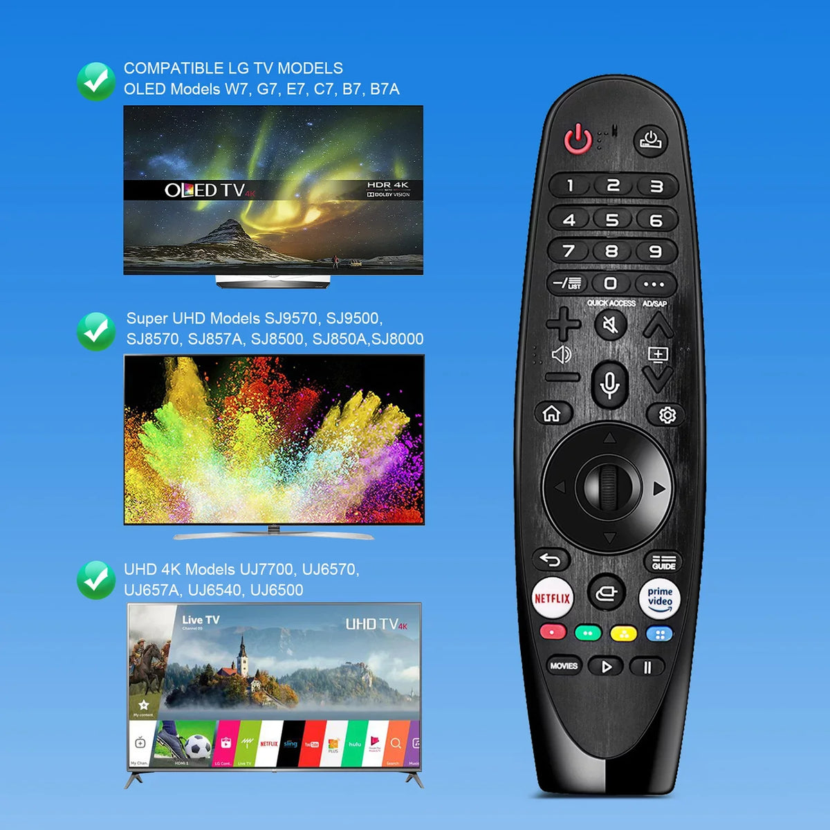 AN-MR20GA New Voice Magic Replacement Remote Control for LG UHD OLED QNED NanoCell 4K 8K Models Netflix and Prime Video Hot Keys, Google/Alexa, with Pointer Function