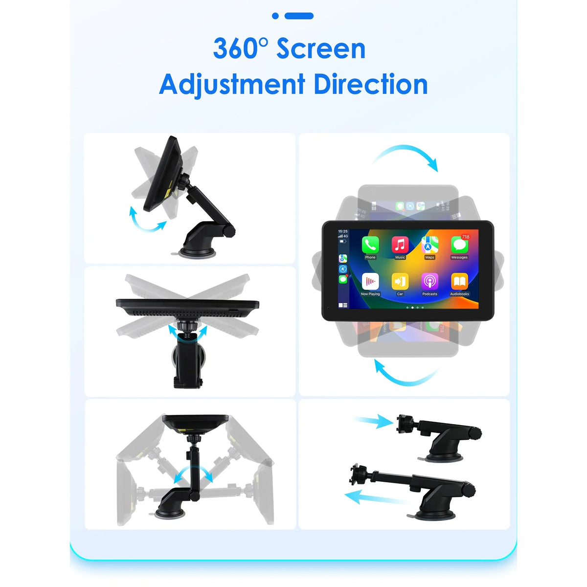 GPS Navigation Apple Carplay AUX FM Car Radio Stereo Head Unit 7" Touchscreen 360° Adjustable Portable Mirror Link Android Auto Monitor Player