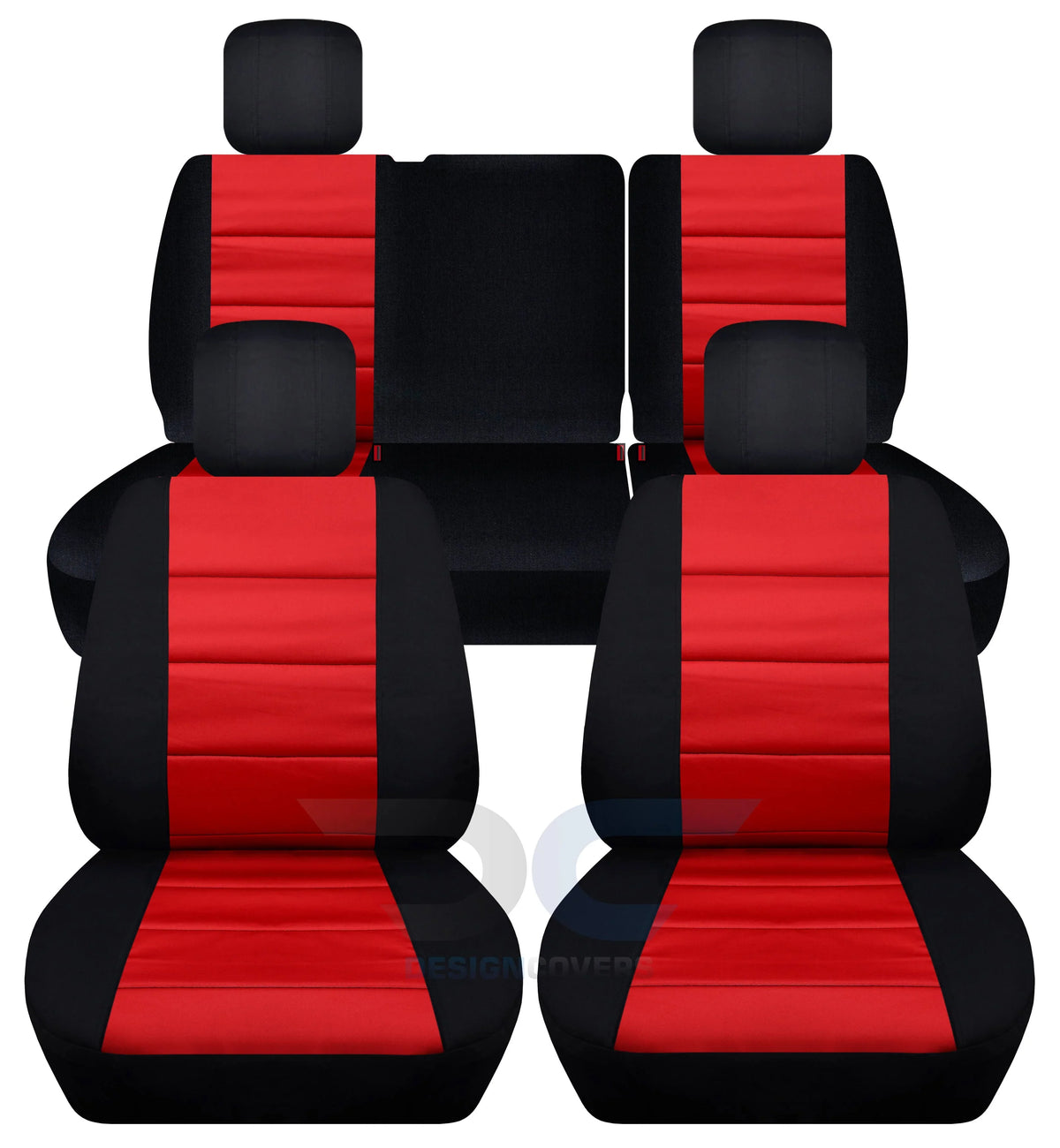 T259-Designcovers Fits 2011-2012 Jeep Wrangler JK 4-Door Cotton Seat Covers:Black and Red - Front & Rear Split Bench
