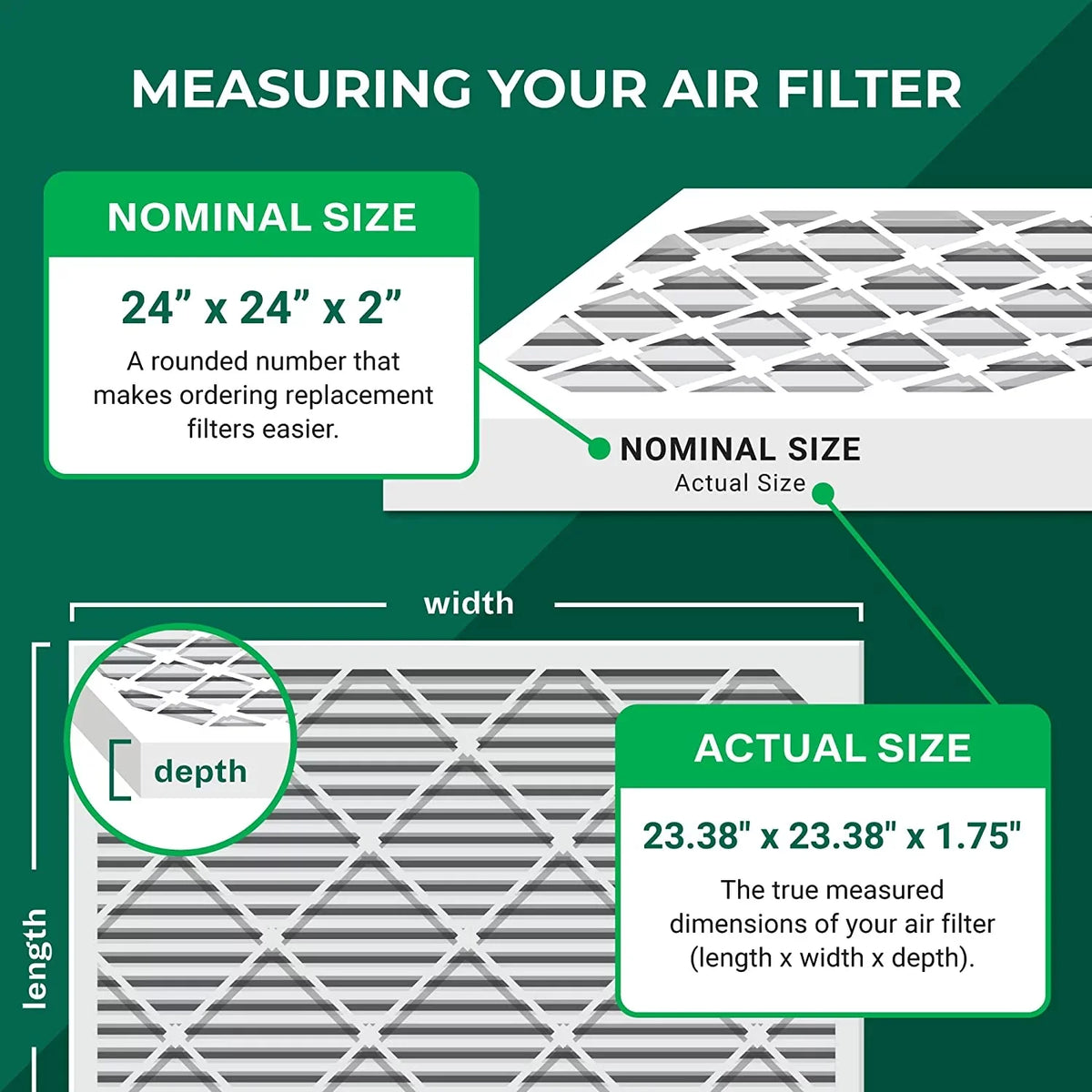 Filterbuy 24x24x2 MERV 13 Pleated HVAC AC Furnace Air Filters (12-Pack)