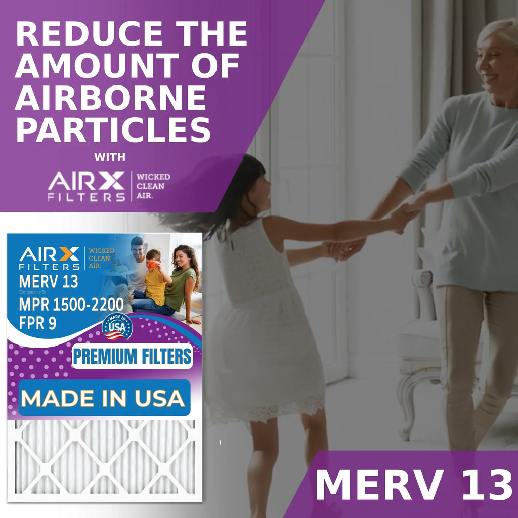 24x24x2 Air Filter MERV 13 Comparable to MPR 1500 - 2200 & FPR 9 Electrostatic Pleated Air Conditioner Filter 6 Pack HVAC AC Premium USA Made 24x24x2 Furnace Filters by AIRX FILTERS WICKED CLEAN AIR.