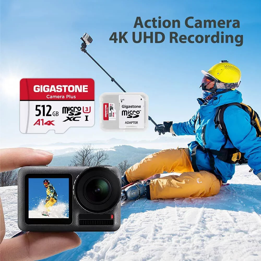Gigastone 512GB Camera Plus Micro SD memory Card 100MB/s, Full HD Video, U1 Class 10 compatible with Nintendo Switch Dash Cams GoPro Camera Samsung Canon Nikon Drone
