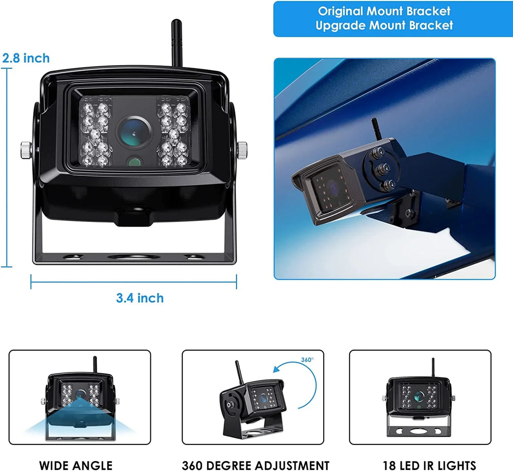 ZEROXCLUB Wireless Digital Backup Camera Monitor System Kit 7'' DVR 1080P HD IP69 Waterproof Rear View Camera for Truck/Semi-Trailer/Box Truck/RV-B4C