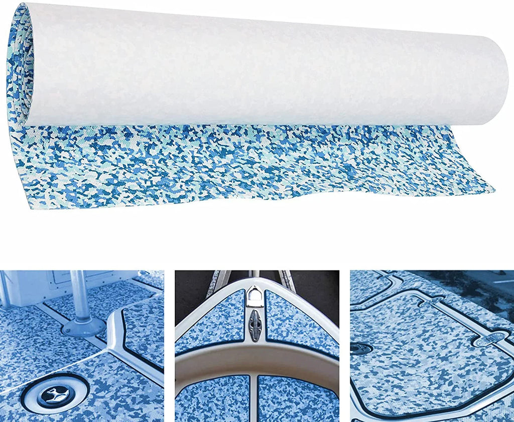 Artificial Teak Boat Floor Mat 35.4X 94.5 inch Non-Slip EVA Foam Yacht Teak Decking Sheet Mat for Marine Yachts RV Car Blue White Camouflage