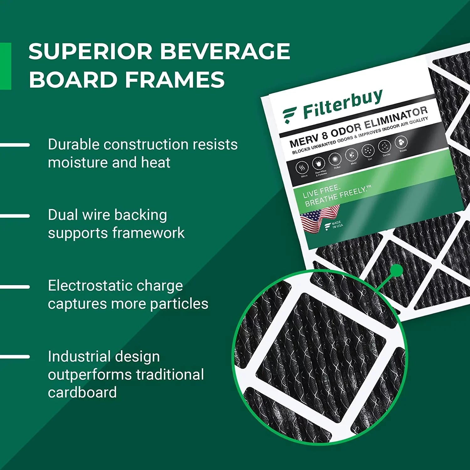 Filterbuy 12x25x1 MERV 8 Odor Eliminator Pleated HVAC AC Furnace Air Filters with Activated Carbon (3-Pack)