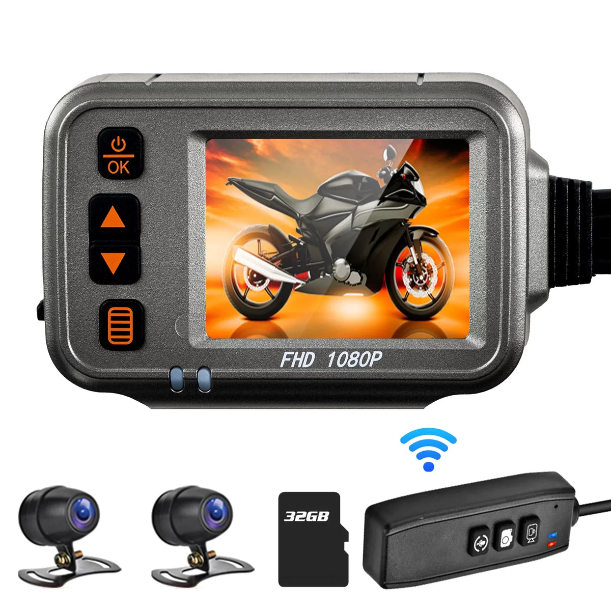 Docooler Motorcycle Dash Cam,WiFi Dual 1080p Motorbike Camera ,120° Wide Angle,Parking Monitoring, Timed Recording After Flameout  Full Body Waterproof Night Vision HD With 32G storage card