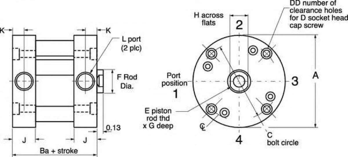 Speedaire Air Cylinder,2.455 In. L,Stainless Steel  5YCU5