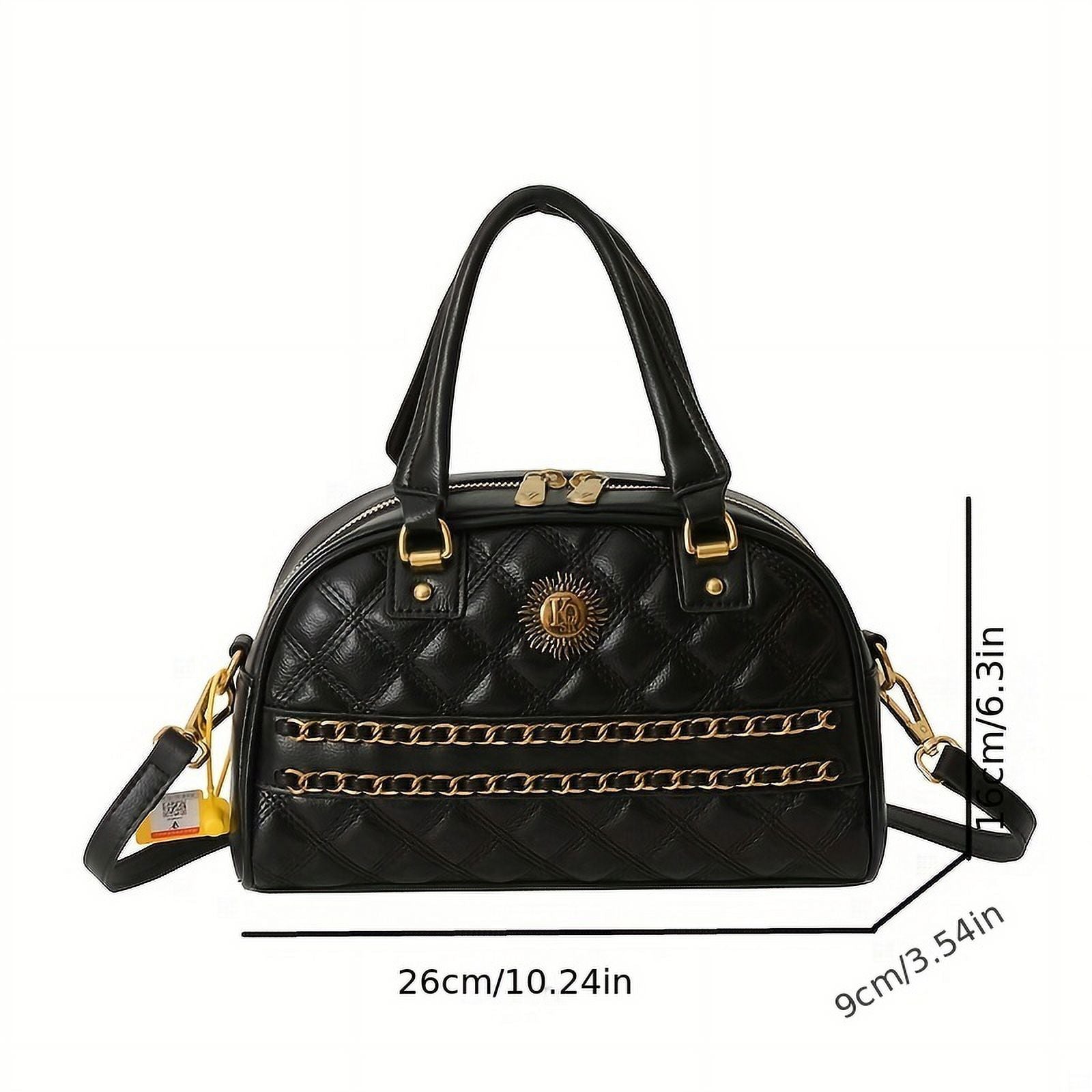 MICHROE Argyle Quilted Handbag  Y2K Chain Decor Bowling Bag  Women‘s Boston Crossbody Purse