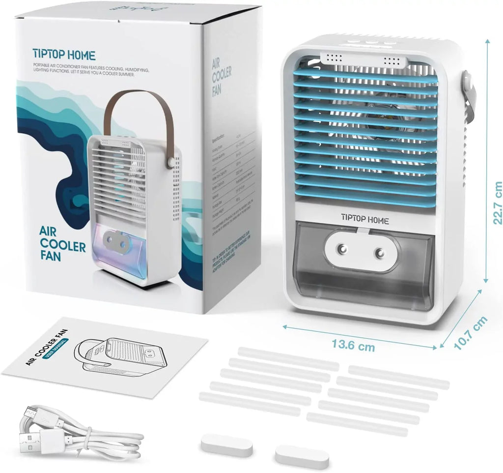 Brano Portable Air Conditioners Fan, Portable AC Air Cooler Fan with 3 Speed , USB Mini Portable Desk Misting Fan , Personal Air Conditioner AC Fan Rechargeable, Blue