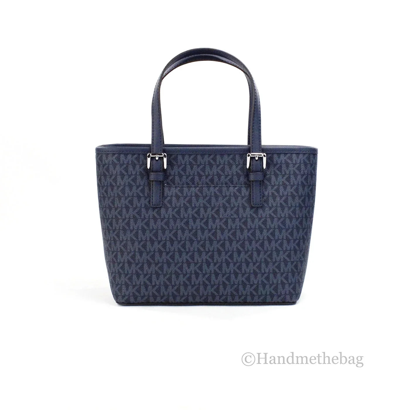 Michael Kors Jet Set Navy PVC Leather XS Carryall Top Zip Tote Bag Purse