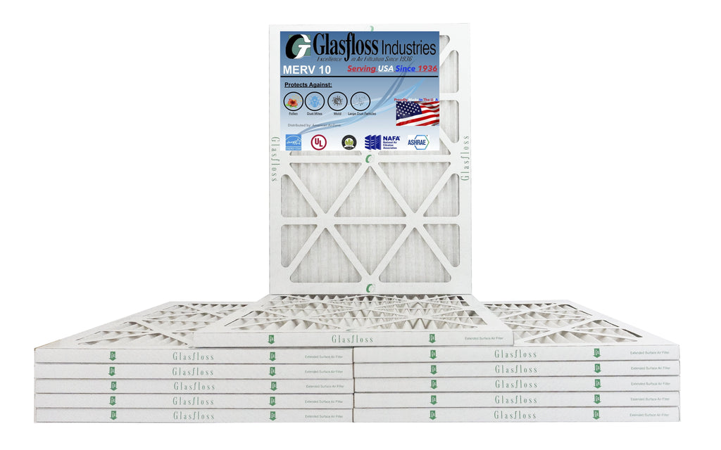 Glasfloss 16x24x1 - MERV 10 -Qty:12 - Furnace Air Filter - Made in USA (Actual Size: 15.5 x 23.5x7/8 inch)