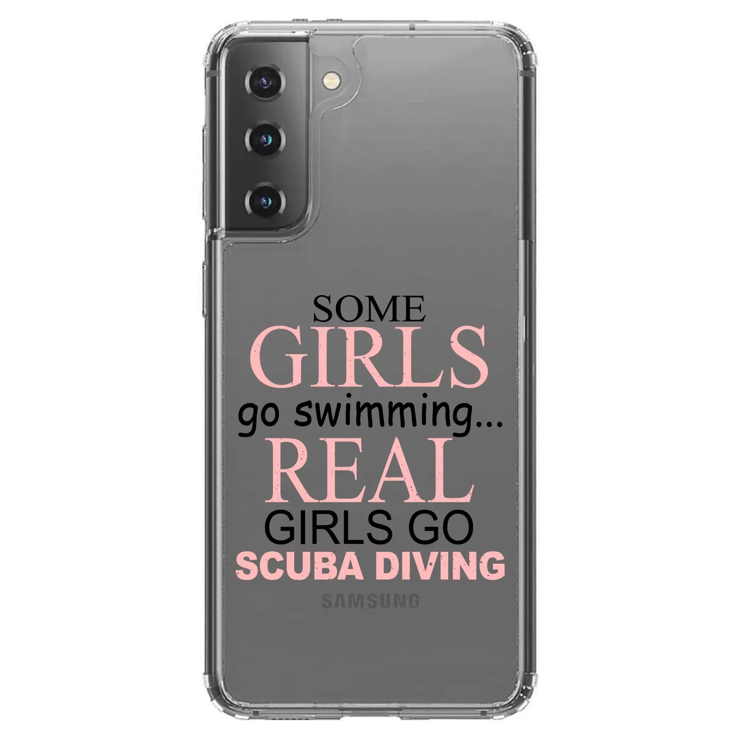 DistinctInk Clear Shockproof Hybrid Case for Galaxy S21+ PLUS 5G (6.7" Screen) - TPU Bumper Acrylic Back Tempered Glass Screen Protector - Real Girls Go Scuba Diving