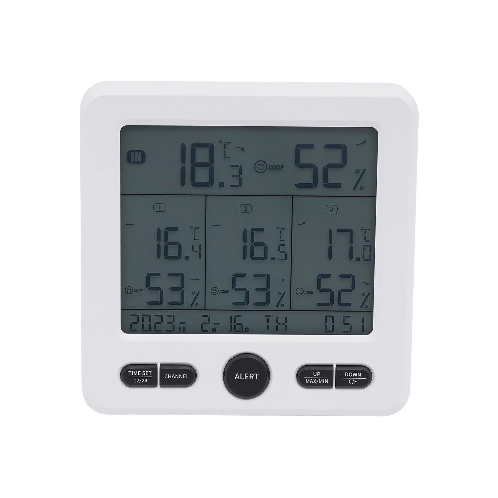 Digital Indoor Outdoor Hygrometer Thermometer Humidity Meter LCD 3 Sensors