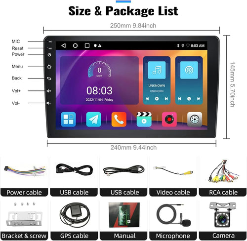 1+32G Car Stereo Android 13 Carplay,10.1 inch HD 1080P Touchscreen FM Receiver Radio Player with Bluetooth Support Change Theme GPS Navigation WiFi USB Mirror Link with Backup Camera