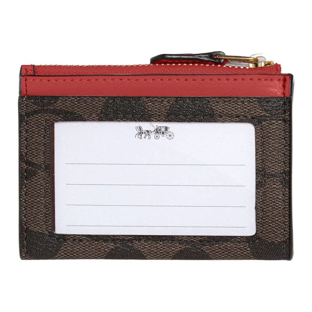Coach Women's Mini Skinny Id Card Case In Signature Canvas (Brown / Red)