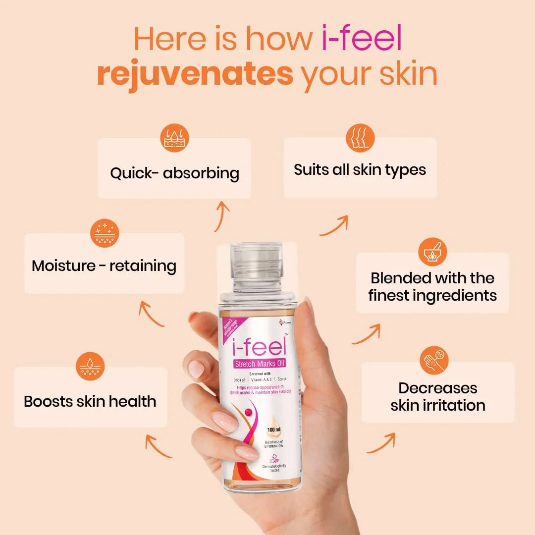I-Feel Stretch Mark Oil For Pregnancy Stretch Marks | Scar Removal Oil | Dermatologically Tested | Even Toned Skin With Goodness Of Vitamin E, A And Natural Oils | 100 Ml