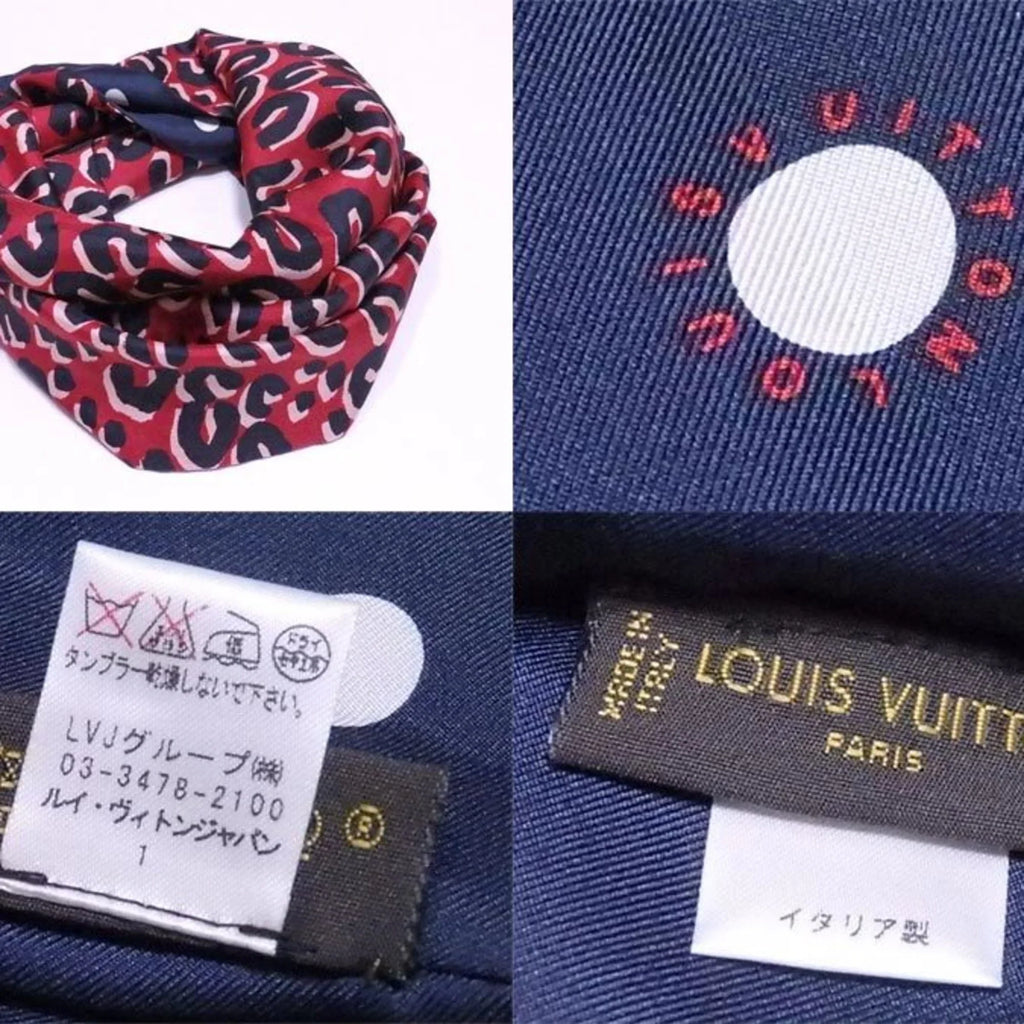 Pre-Owned Louis Vuitton Scarf Snood Leopard Navy x Red Multicolor 100% Silk Women's M74608 (Good)
