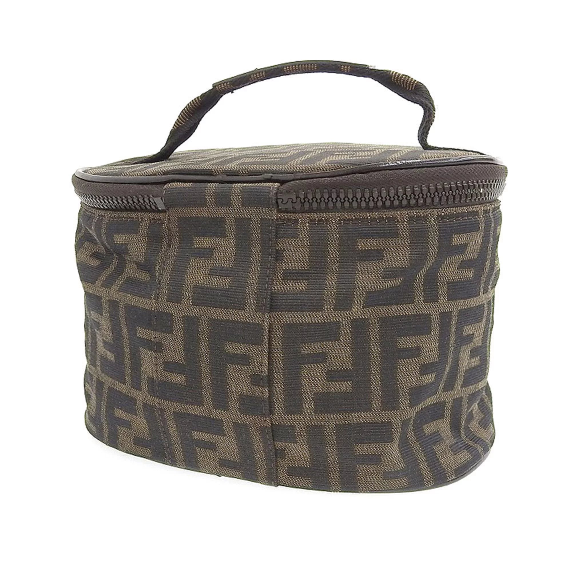 Pre-Owned FENDI Zucca Pattern FF Vanity Bag Handbag Pouch Canvas Brown (Fair)