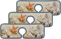 Bestwell 3PCS Faucet Absorbent Mat, Sea Beach Starfishes Summer Washable Sink Splash Guard Drip Catcher, Kitchen Bath Countertop Sinkmat Microfiber Drying Mats
