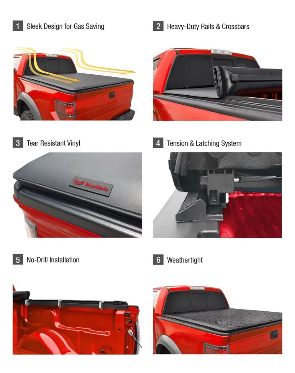 MaxMate Soft Roll-up Truck Bed Tonneau Cover Compatible with 2022-2024 Nissan Frontier | 6' (73") Bed | TCN169058