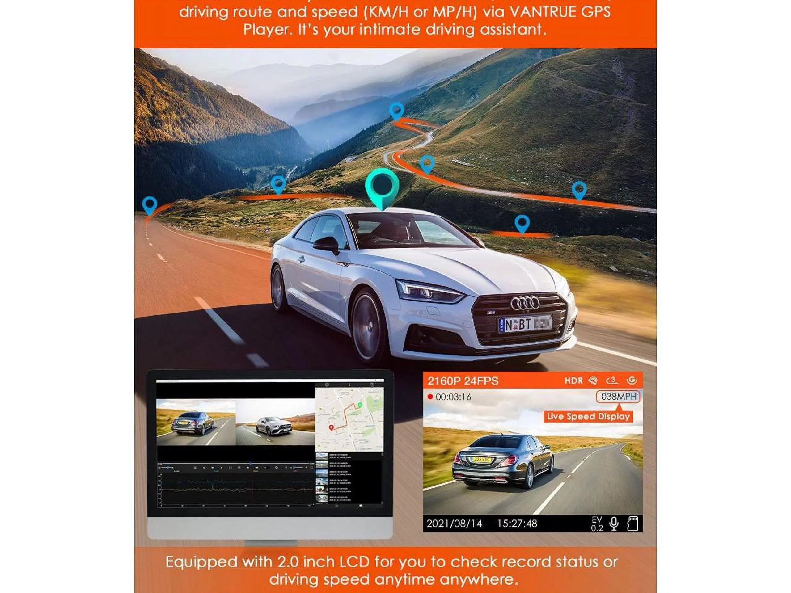 2K Dash Cam Front and Rear Hidden Camera, FHD 1080P Dual Dashcam for Cars, Front 1080P 60fps GPS Dashboard Camera, HDR Night Vision, Motion Detection Parking Monitor