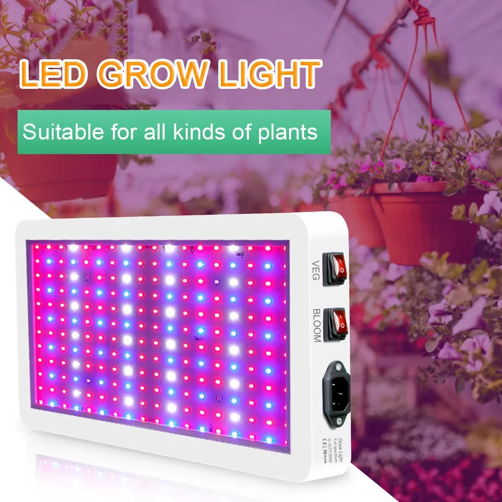 Aibecy Dual Switch LED Grow Light 2000W for Indoor Plants Full Spectrum IP65 Waterproof Ideal for Seedlings Flowers Greenhouse