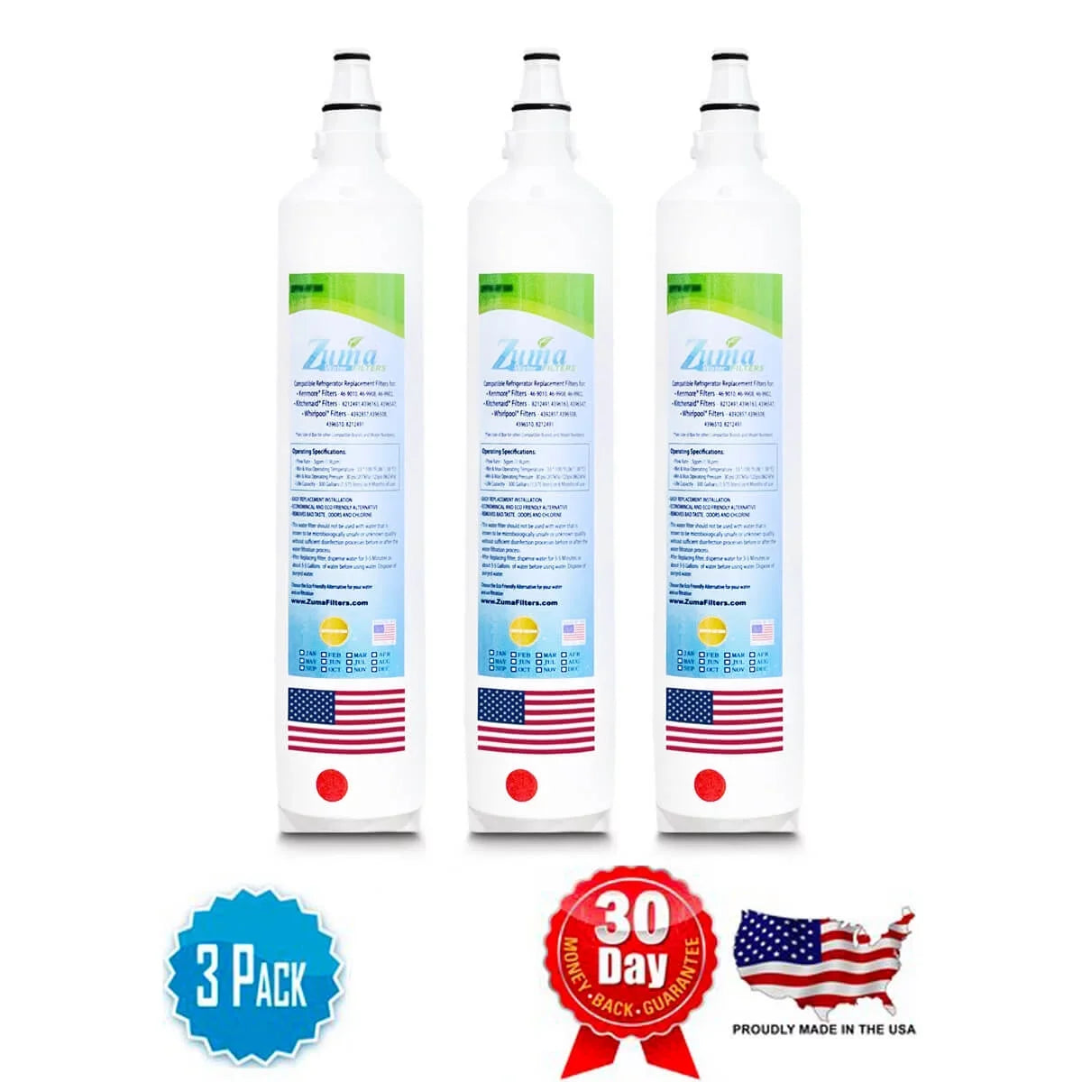 ZUMA Brand , Water Filters , Model # ZWFZ1-RF750 , Compatible with Subzero® IT36CIIDLH - 3 Pack - Made in U.S.A.