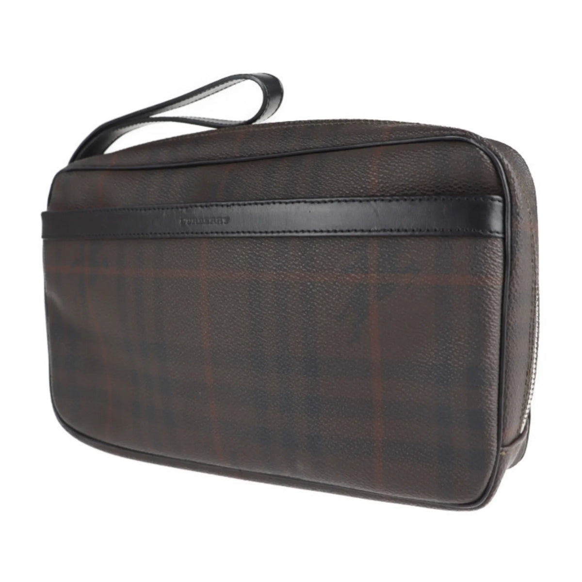 Pre-Owned BURBERRY Burberry Second Bag PVC Leather Dark Brown Plaid Clutch (Good)