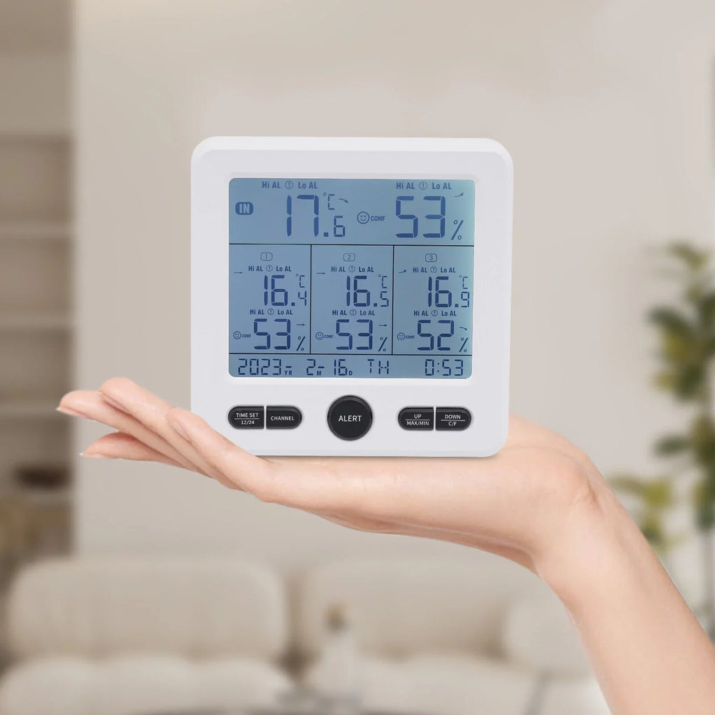Digital Indoor Outdoor Hygrometer Thermometer Humidity Meter LCD 3 Sensors