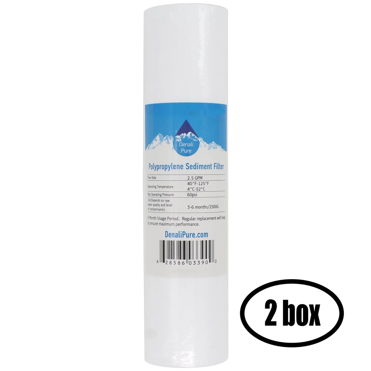 2 Boxes of Replacement for Aqua Pure SST1 Polypropylene Sediment Filter - Universal 10-inch 5-Micron Cartridge for SST1 3M Aqua-Pure Whole House Water Filtration System - Denali Pure Brand