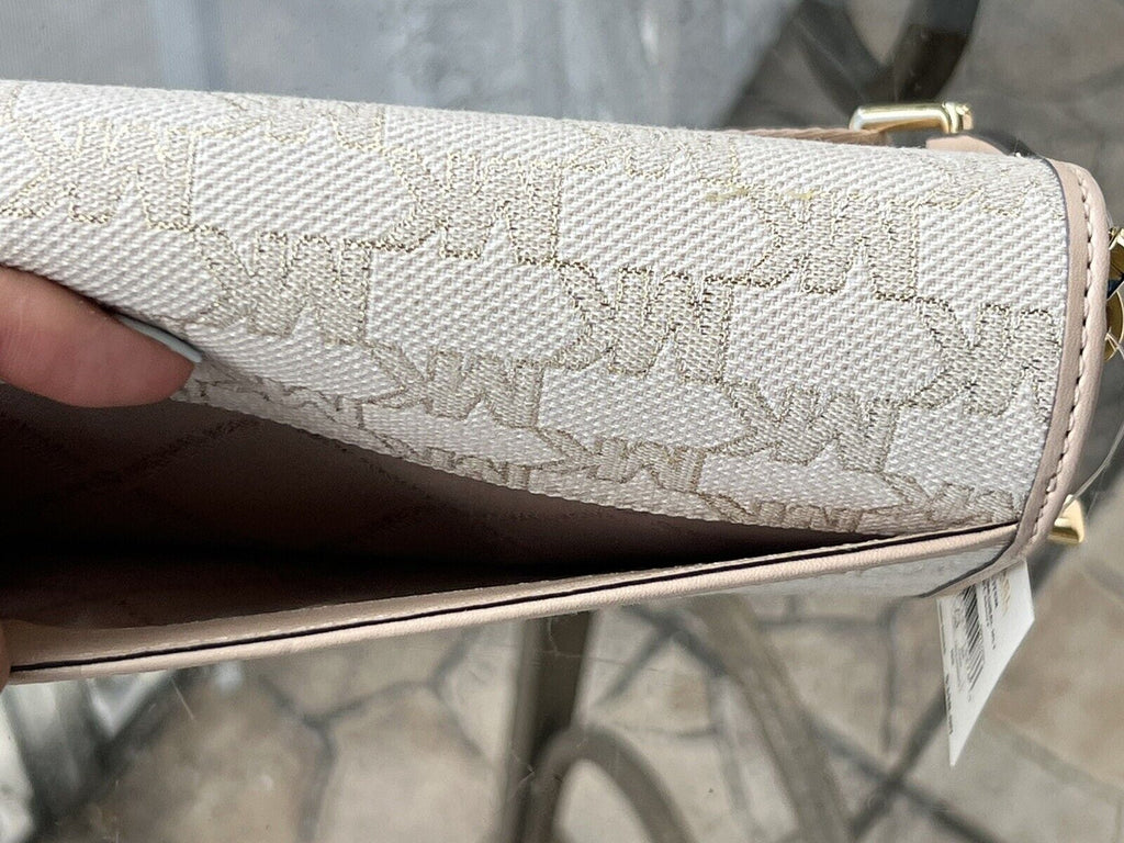 Michael Kors Jet Set LG Zip Around Wallet Crossbody Bag MK Gold Glitter Natural